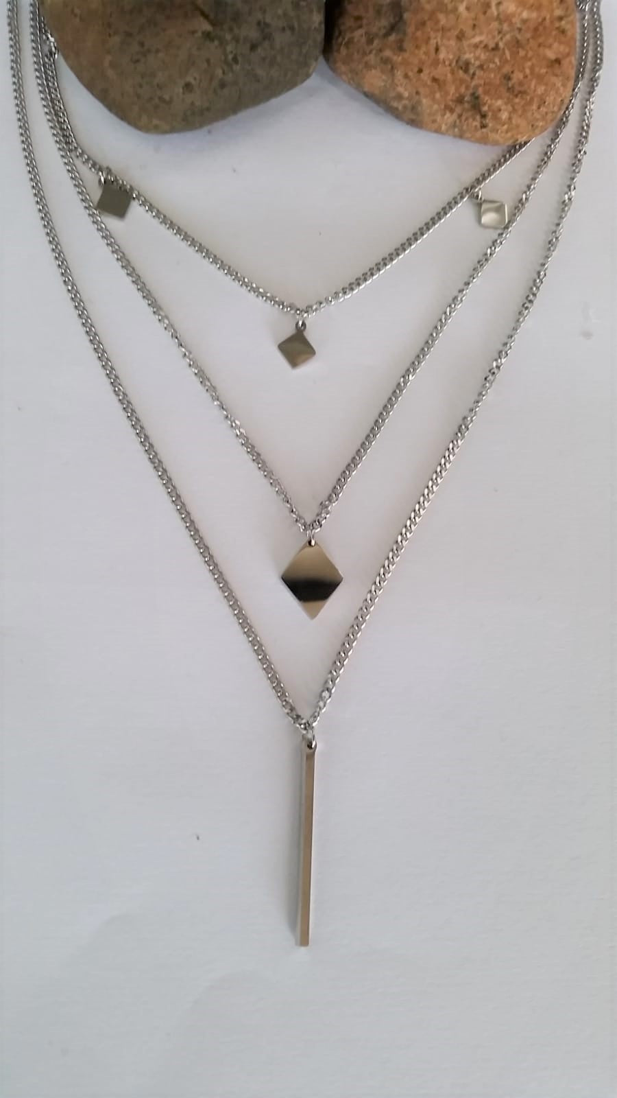 Silver Color, Steel Triple Chain Necklace