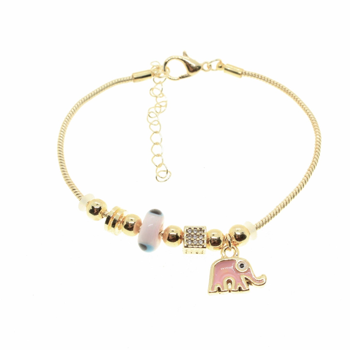 Gold Color Zircon Stone Elephant Model Pandora Bracelet