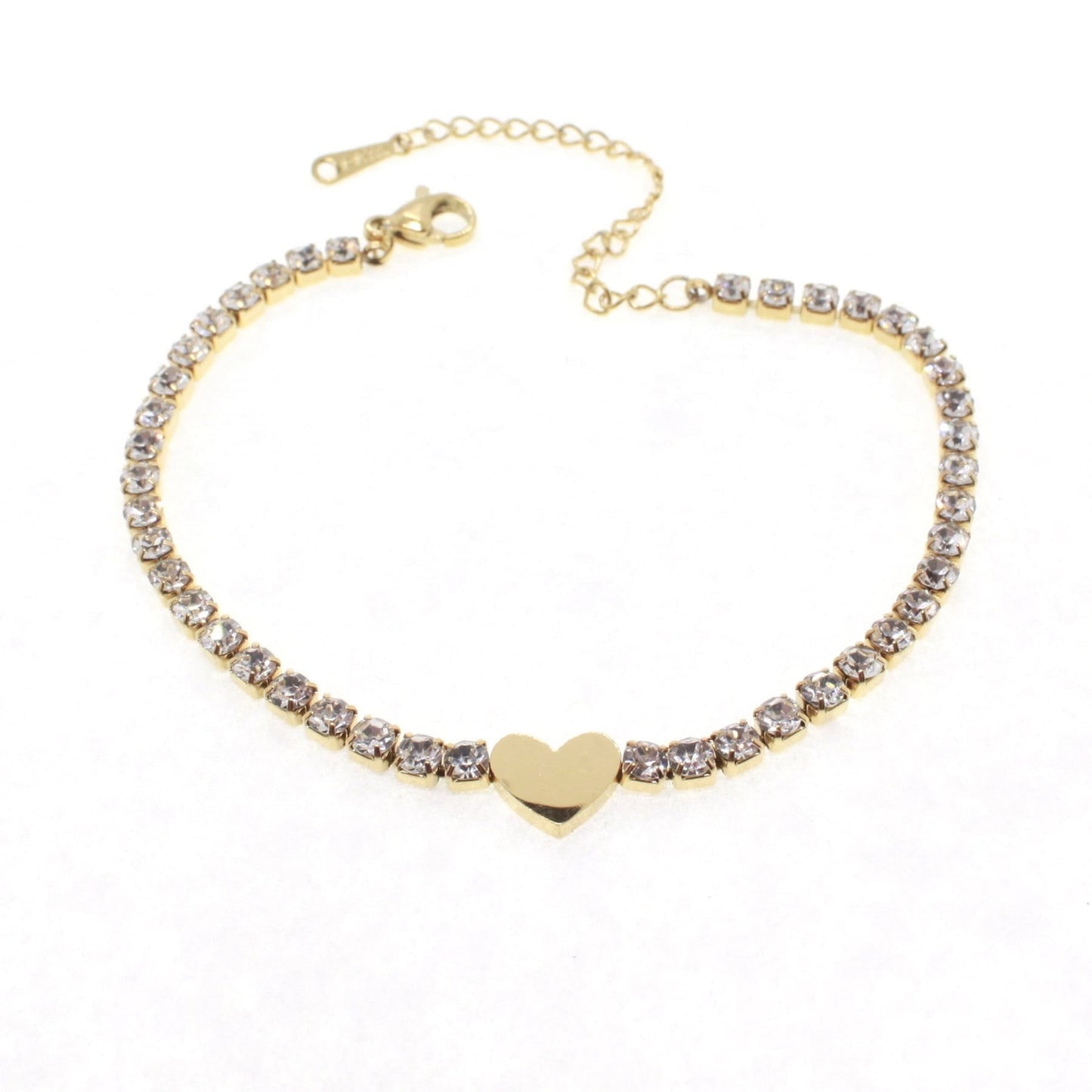 Gold Color, Zircon Stone, Steel Heart Bracelet