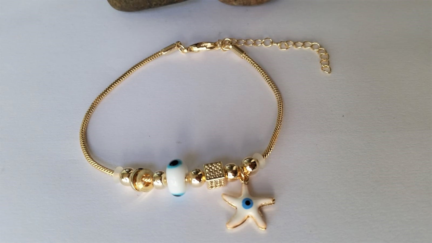 Gold Color Zircon Stone Starfish Model Pandora Bracelet