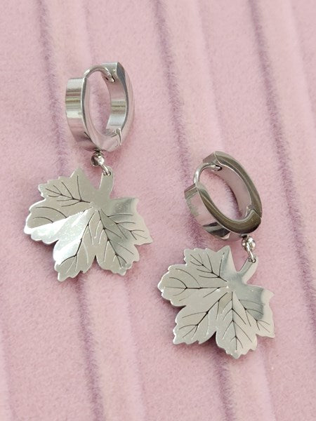 Silver Leaf Hoop Earrings