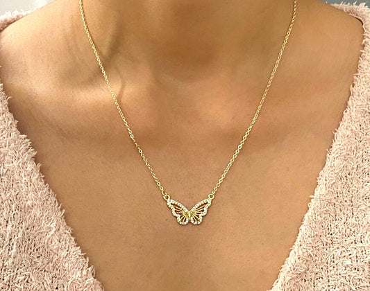 Gold Color Zircon Stone Butterfly Necklace