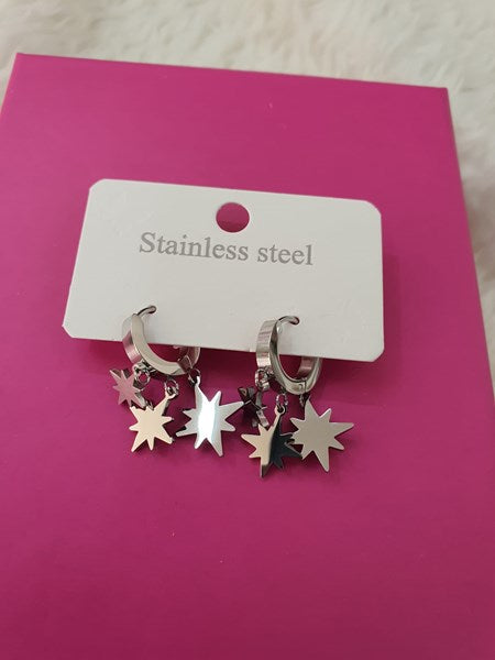 Silver Star Hoop Earrings