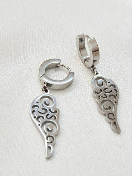 Silver Winged Hoop Earrings