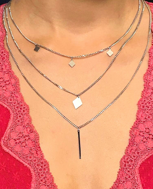 Silver Color, Steel Triple Chain Necklace