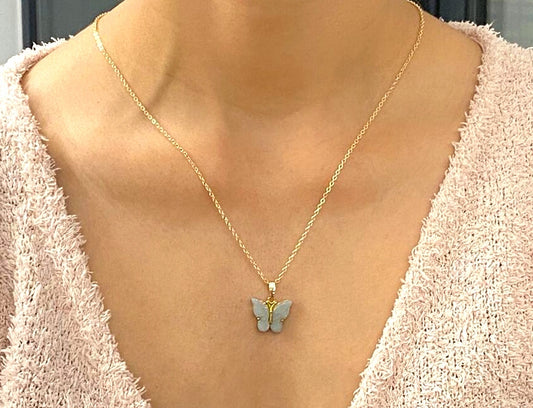 Gold Color, Zircon Stone Green Butterfly Necklace