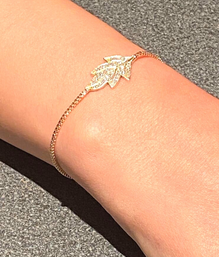 Gold Color Zircon Stone Leaf Bracelet