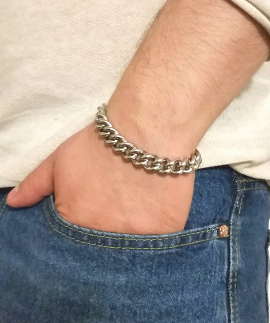 Silver Color Steel Men's Thick Chain Bracelet