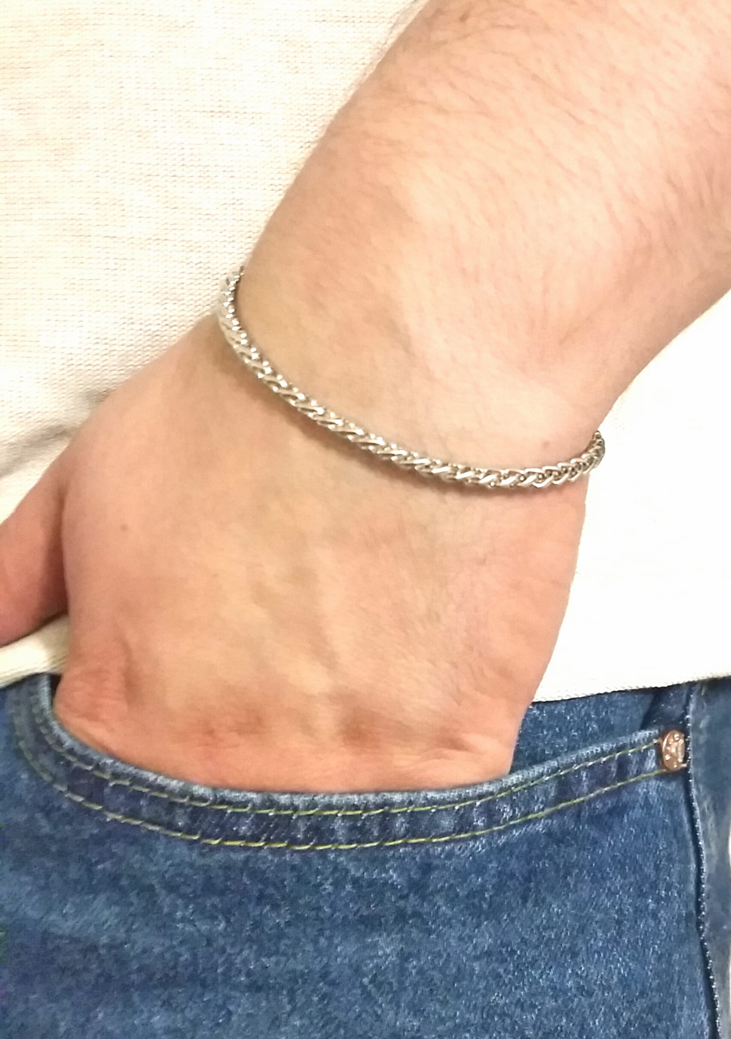 Silver Color Men's Thin Rope Chain Bracelet