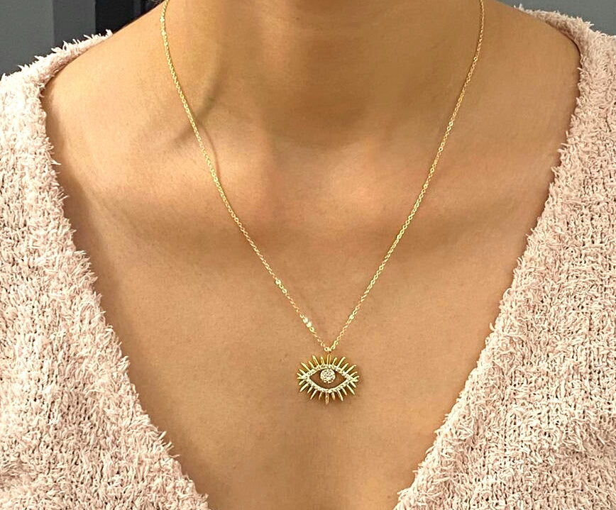 Gold Color Zircon Stone Eye Necklace