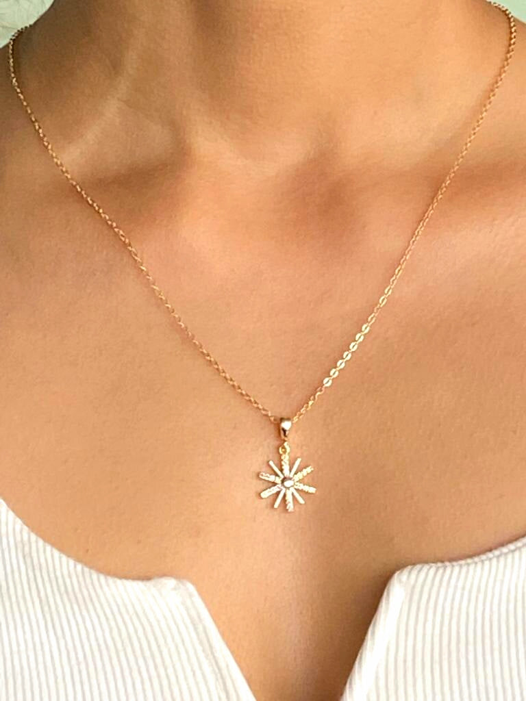 Gold Colour Zircon Stone Sun Model Necklace