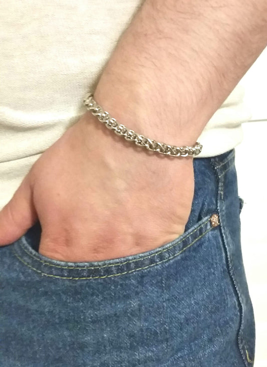 Silver Color Men's Thick Rope Chain Bracelet