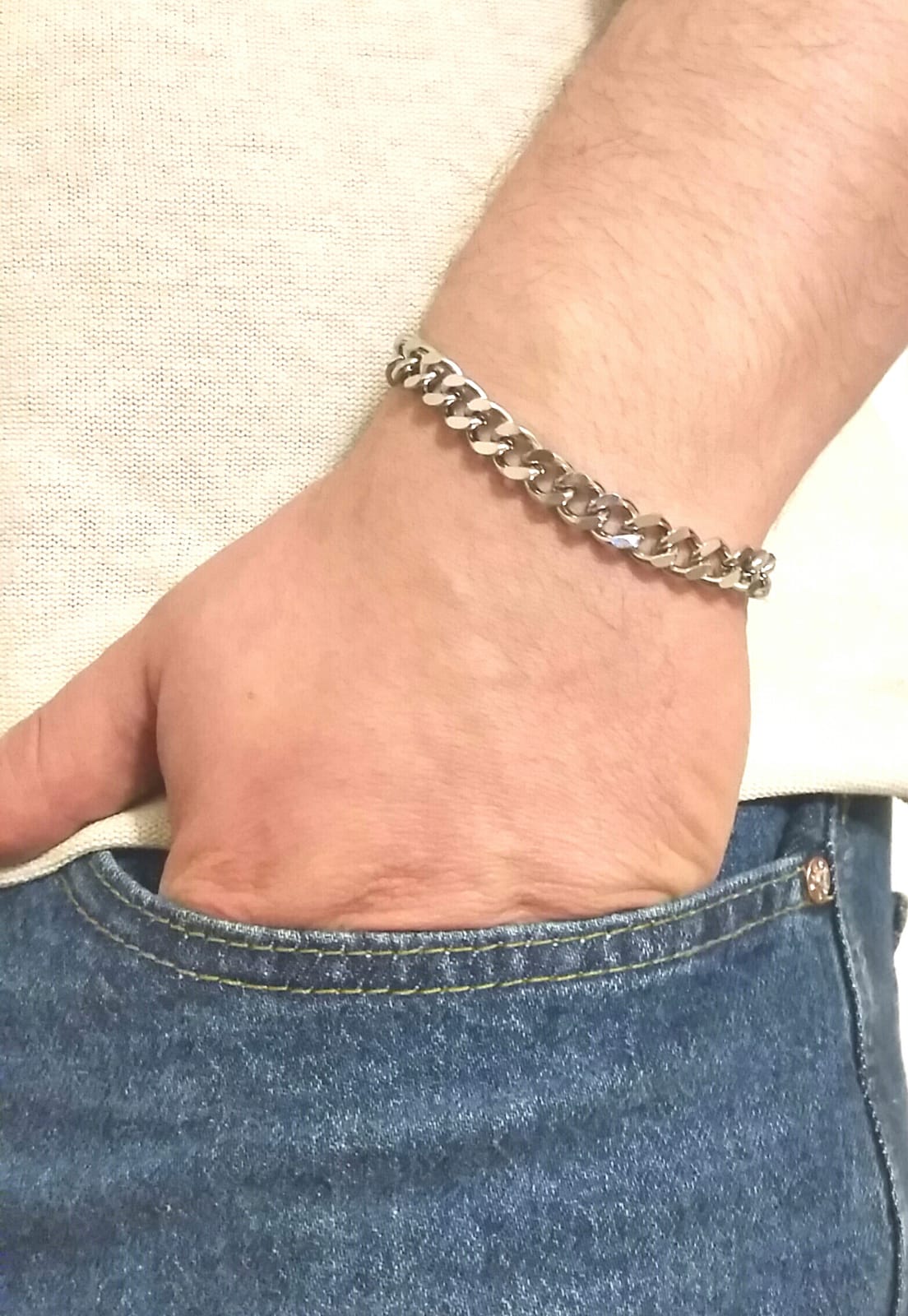 Silver Color, Steel Men's Cadena Bracelet