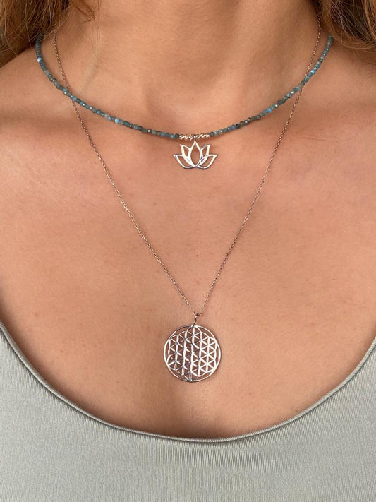 Lotus and Flower of Life Combined Necklace