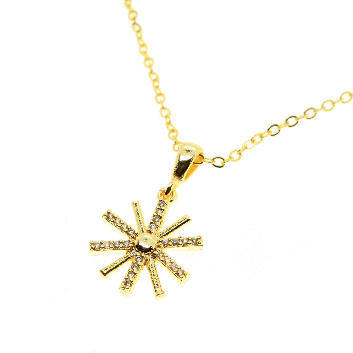 Gold Colour Zircon Stone Sun Model Necklace