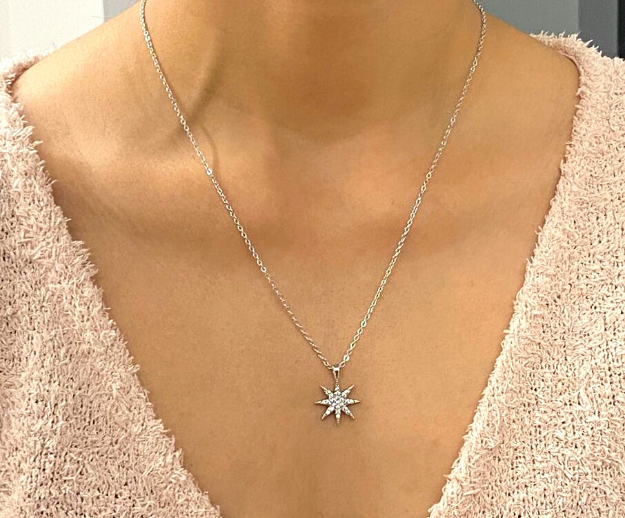 Silver Color Zircon Stone Star Model Necklace