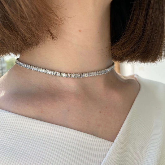 Silver Color Zircon Stone Choker Necklace