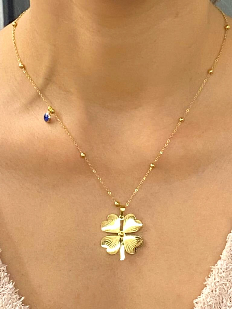 Gold Color, Steel Clover Necklace