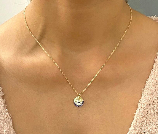 Gold Color Zircon Stone Oyster Necklace