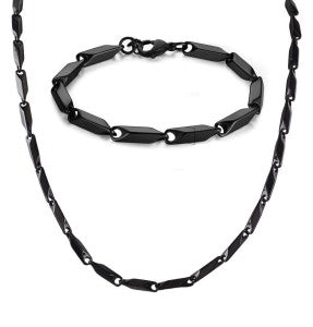 Singapore Model Black Men's Bracelet and Necklace Set
