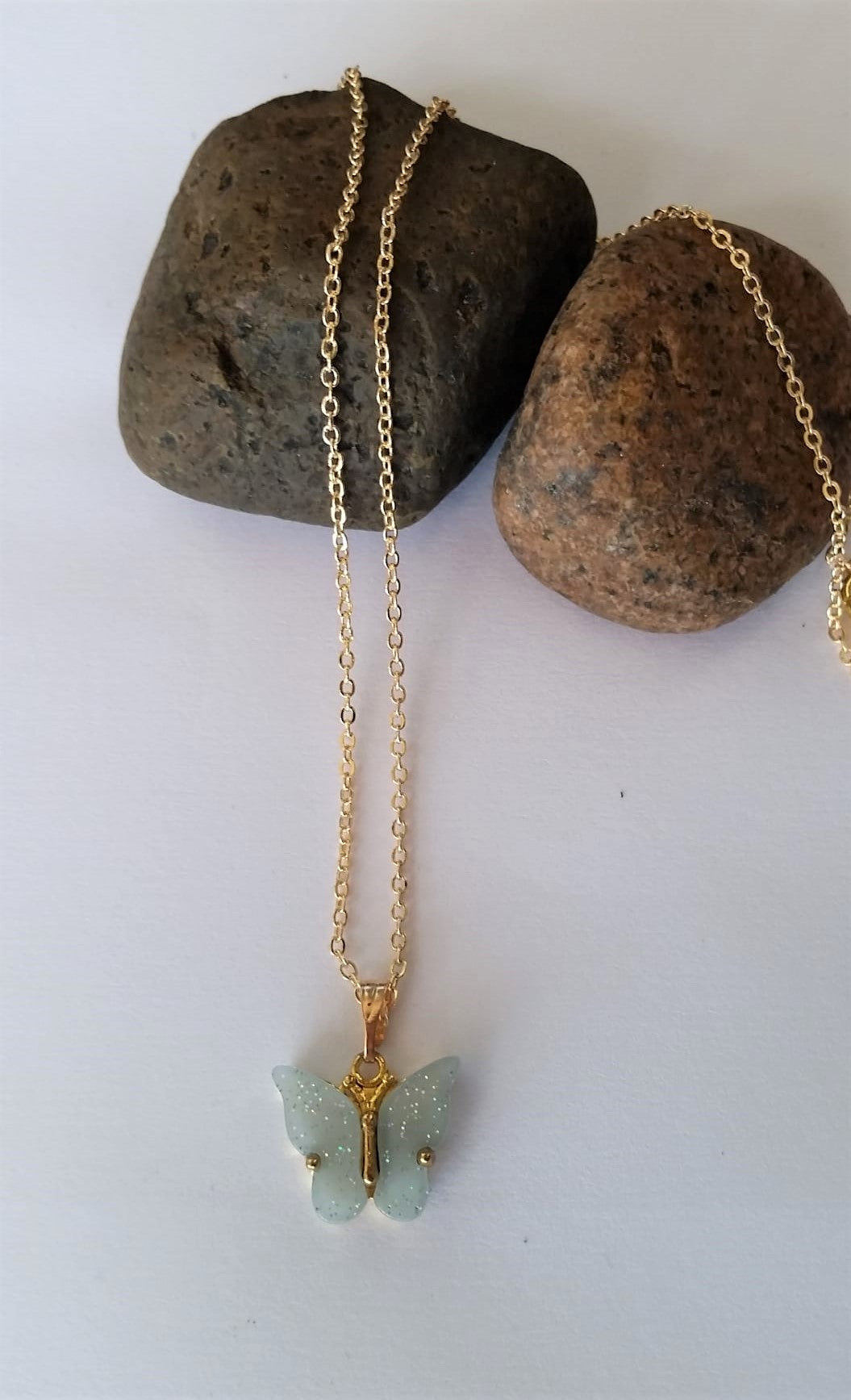 Gold Color, Zircon Stone Green Butterfly Necklace