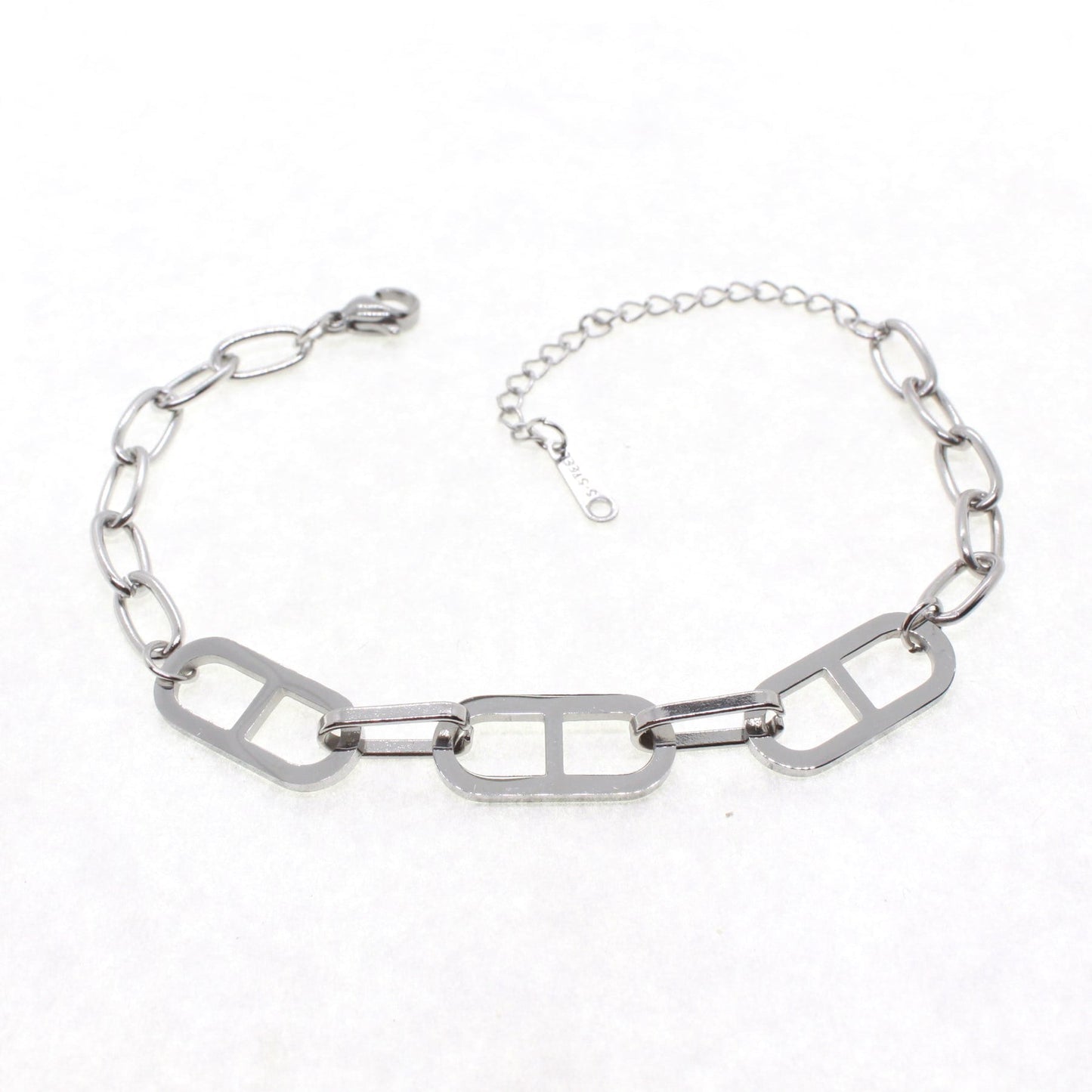 Silver Color, Steel Oval Chain Bracelet