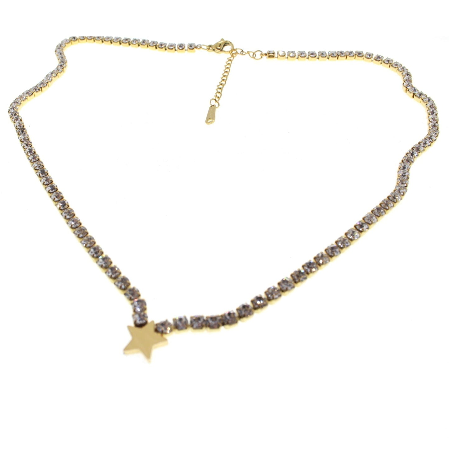 Gold Colour, Steel Zircon Stone Waterway Star Necklace