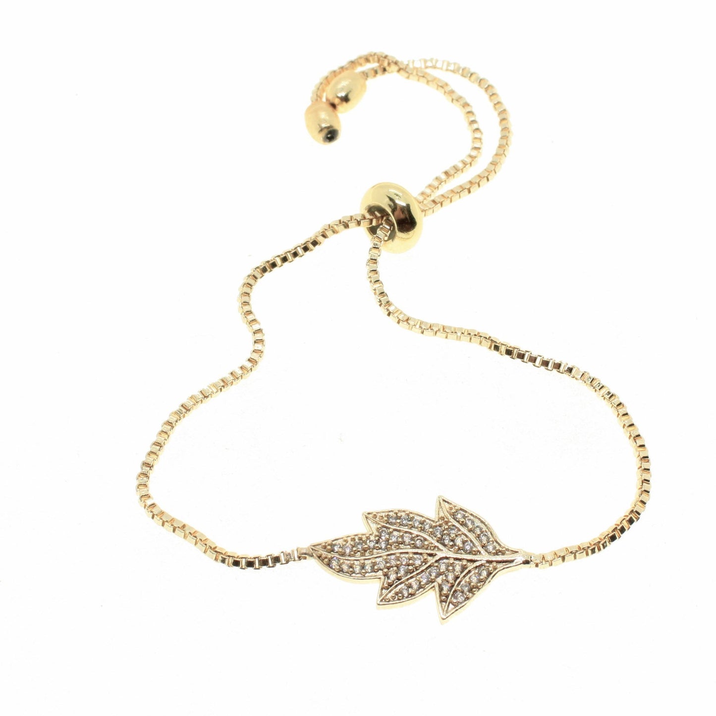 Gold Color Zircon Stone Leaf Bracelet